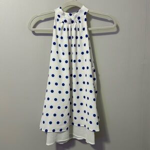 White Halter Top with Blue Polka Dots